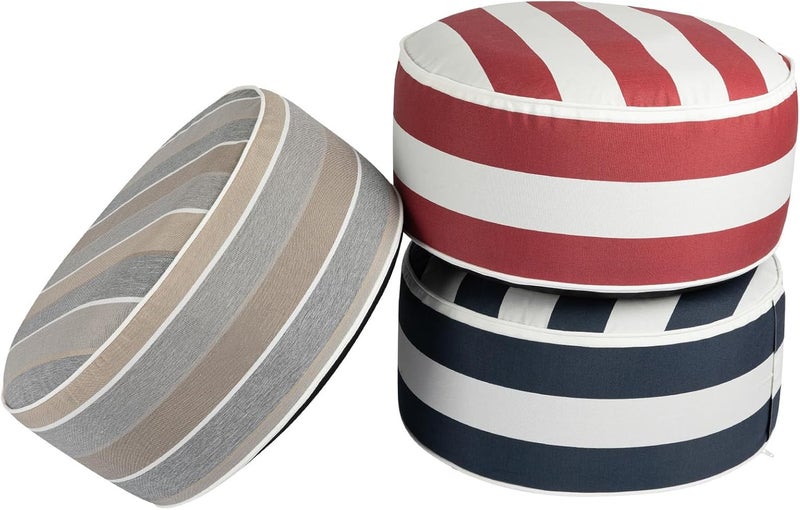 FUNHOME Inflatable Outdoor Ottoman with Air Pump,20"x9" Portable Patio Pouf,Water Resistant,Fade-Resistant,Round Blow Up Footrest Stools for Home Garden Camping Travel(Gray Stripe) - Image 5